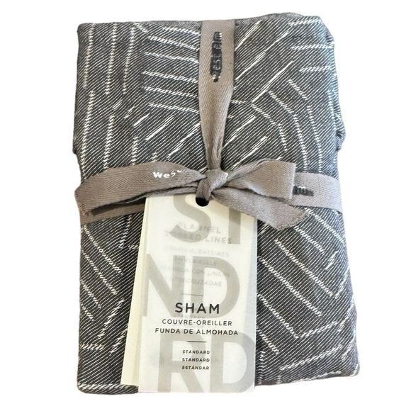 NIP West Elm Flannel Tossed Lines Standard Sham Dark Charcoal Recycled Cotton - Picture 1 of 8